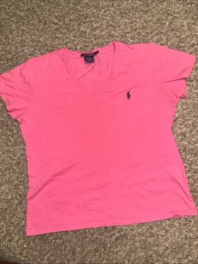 Polo by Ralph Lauren Hot Pink V-Neck Short Sleeve Tee